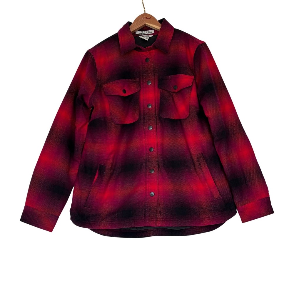 Duluth Trading Co Folklore Flannel Quilted Lined Shirt Jacket Red Black Plaid M